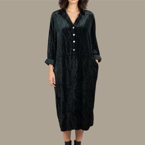 CP Shades Long Sleeve Dress Crushed Velvet Black Sz‎ Large